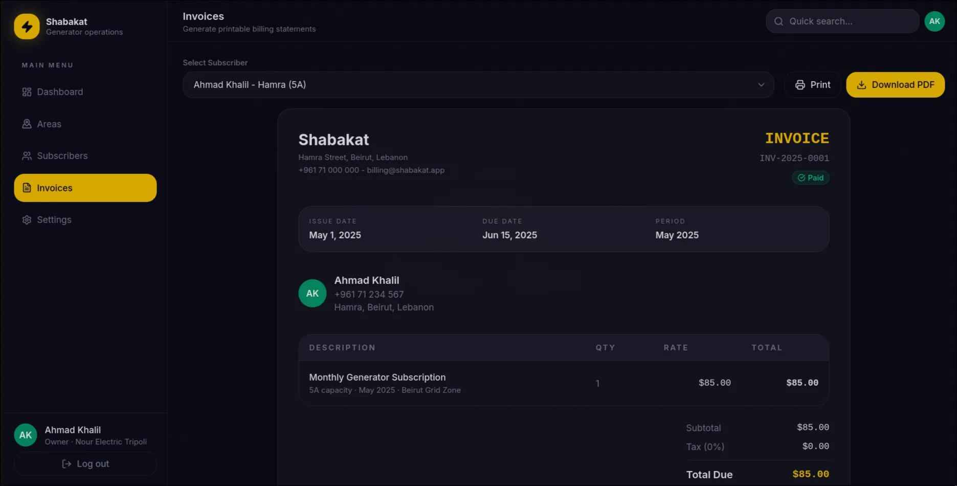 Invoice Generation